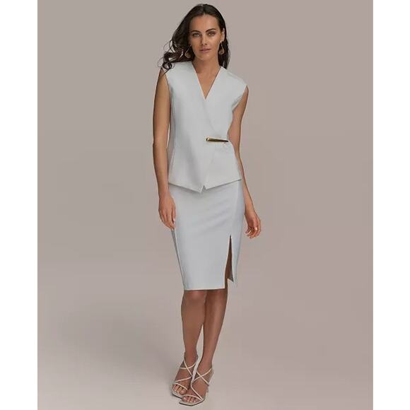 DONNA KARAN New York Women's V-Neck Gold Hardware-Trim Vest - Picture 5 of 11